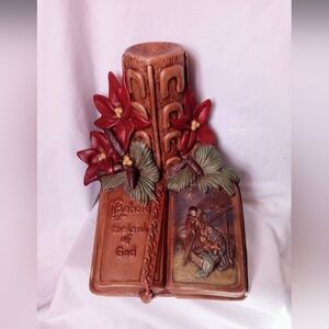 Vintage Atlantic Mold Ceramic Bible Holder "Behold the lamb of God"